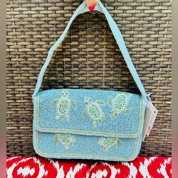 T.J.Maxx Handbags - 🌊 Viral Beaded Sea Turtle Shoulder Bag – Ocean Blue Summer Purse 🐢